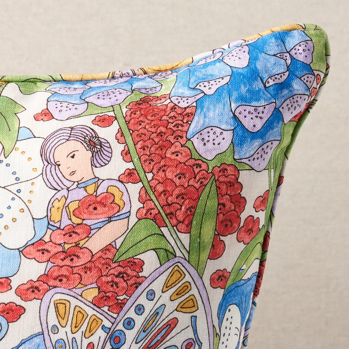 Schumacher Fairie Garden Pillow in Yellow & Ivory (SO18014006)