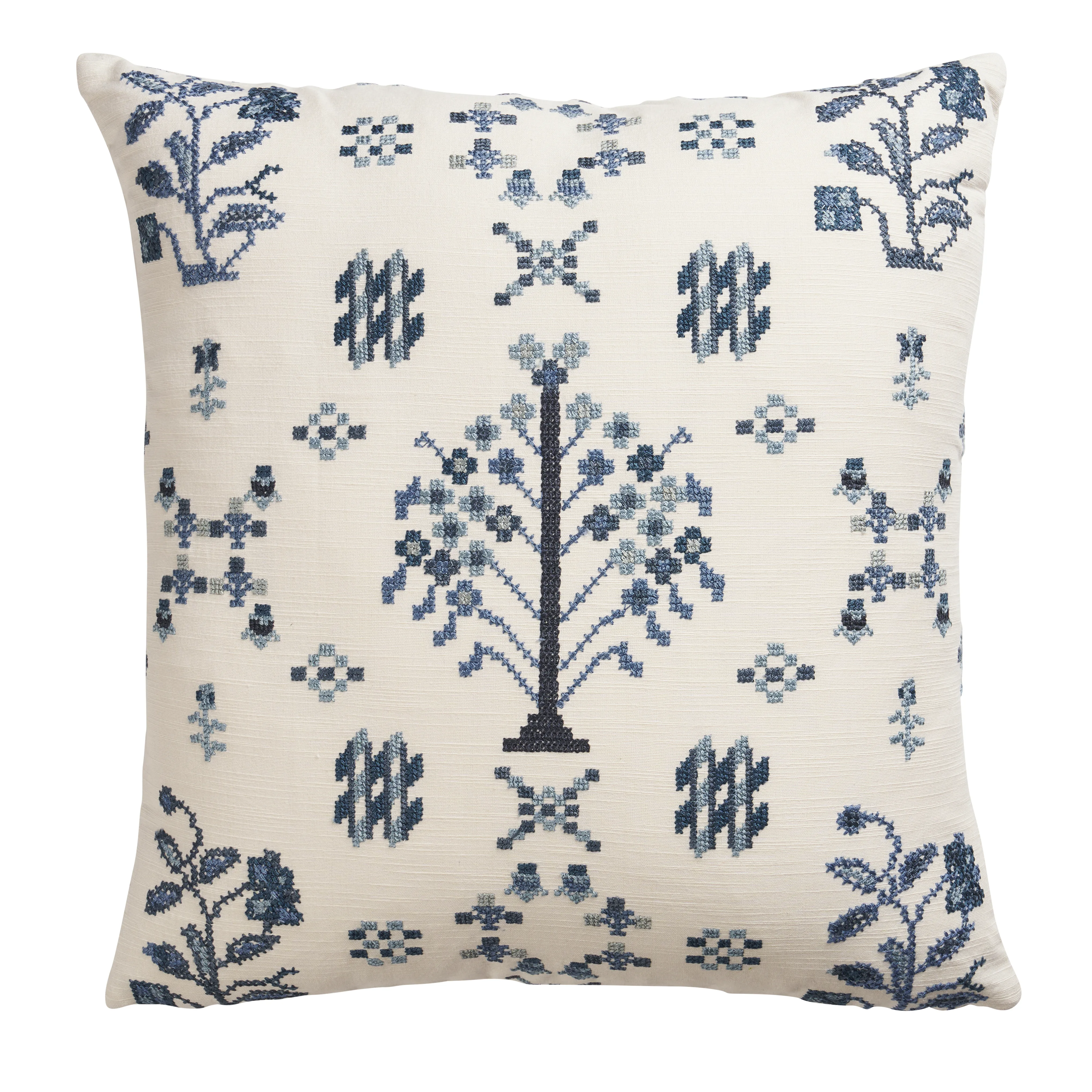 Schumacher Fairview Cross Stitch Pillow in Indigo