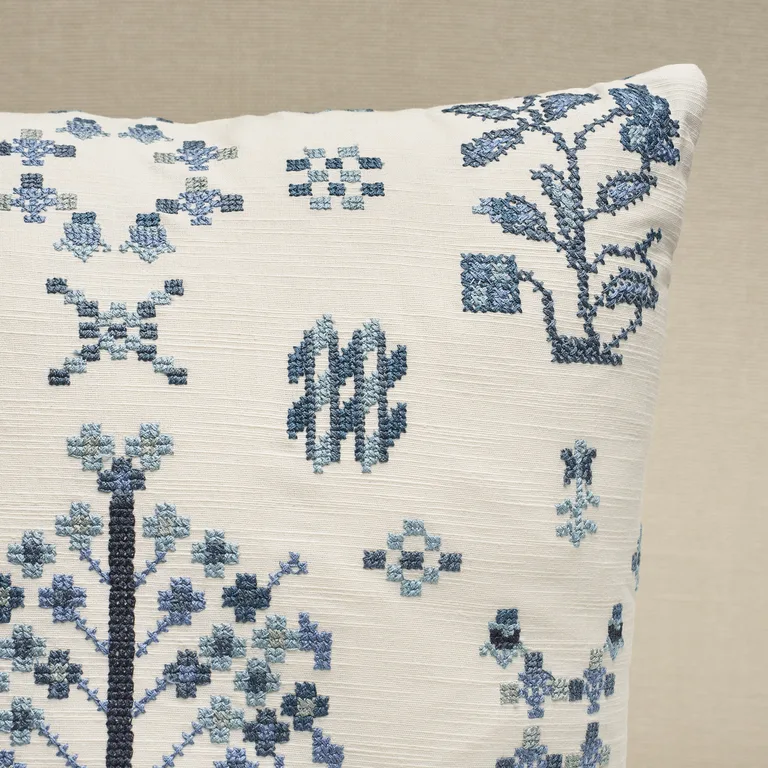 Schumacher Fairview Cross Stitch Pillow in Indigo