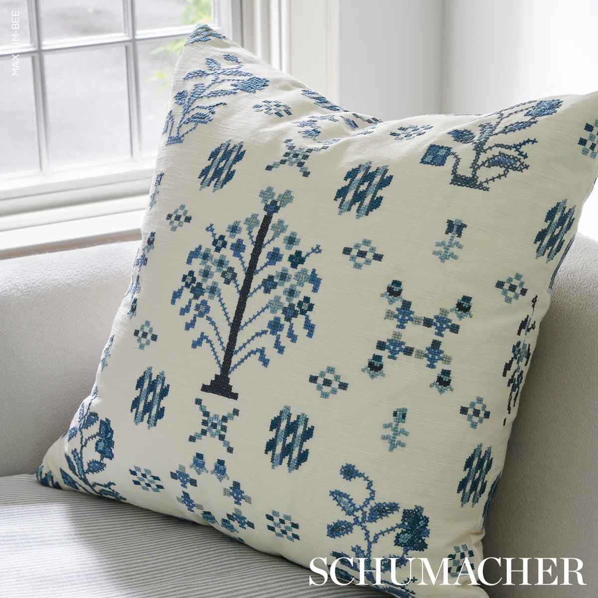Fairview Cross Stitch Pillow - Indigo Schumacher Fairview Cross Stitch Pillow in Indigo