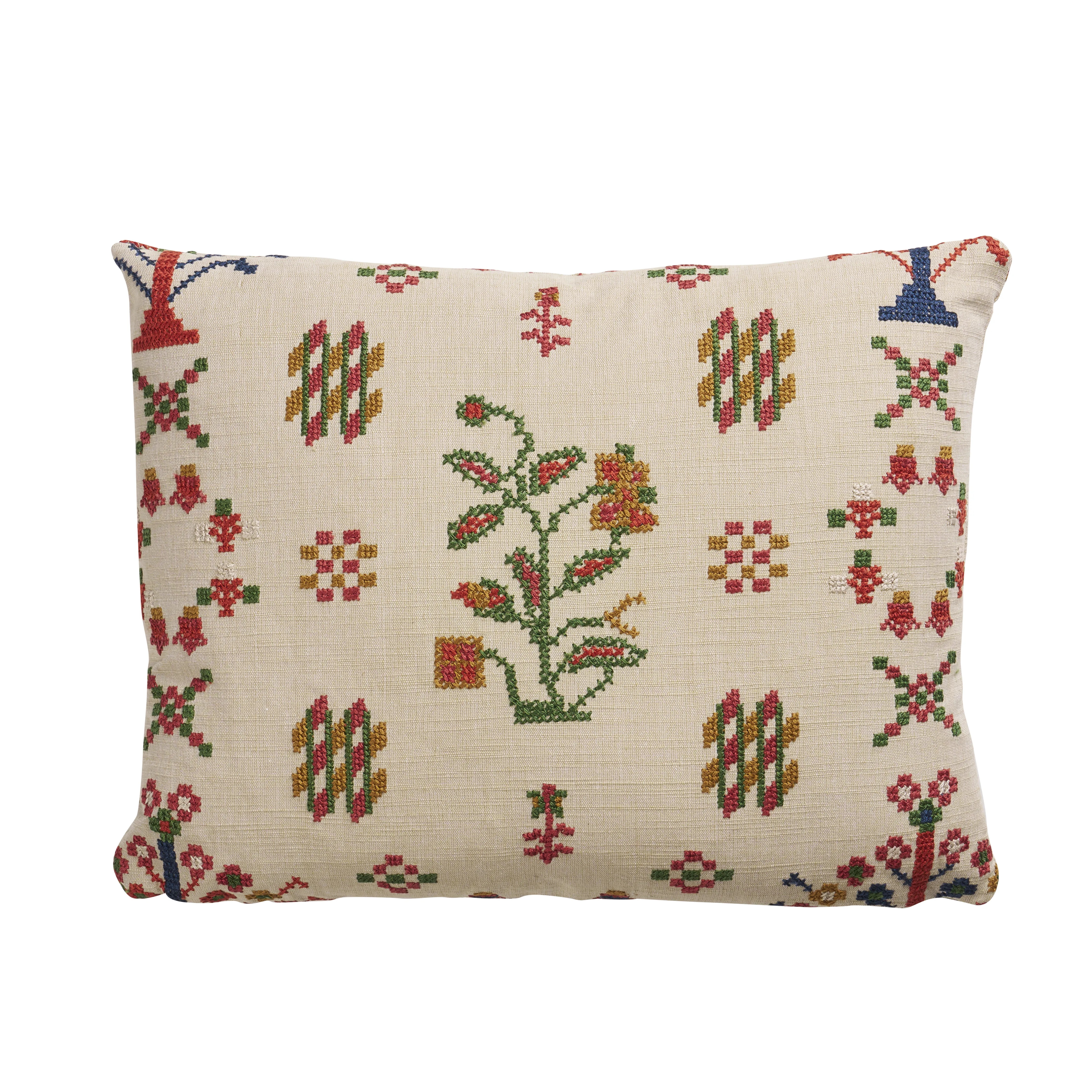 Schumacher Fairview Cross Stitch Pillow in Multi (SO8598012)
