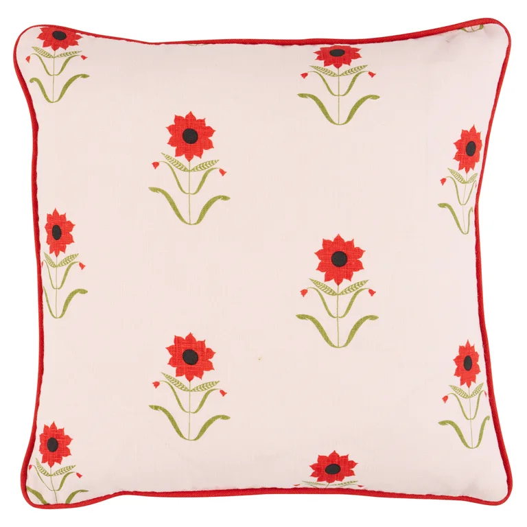 Schumacher Forget Me Nots Pillow in Red on Pink (SO18198003)