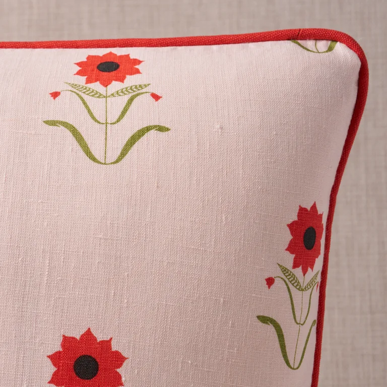 Schumacher Forget Me Nots Pillow in Red on Pink (SO18198003)
