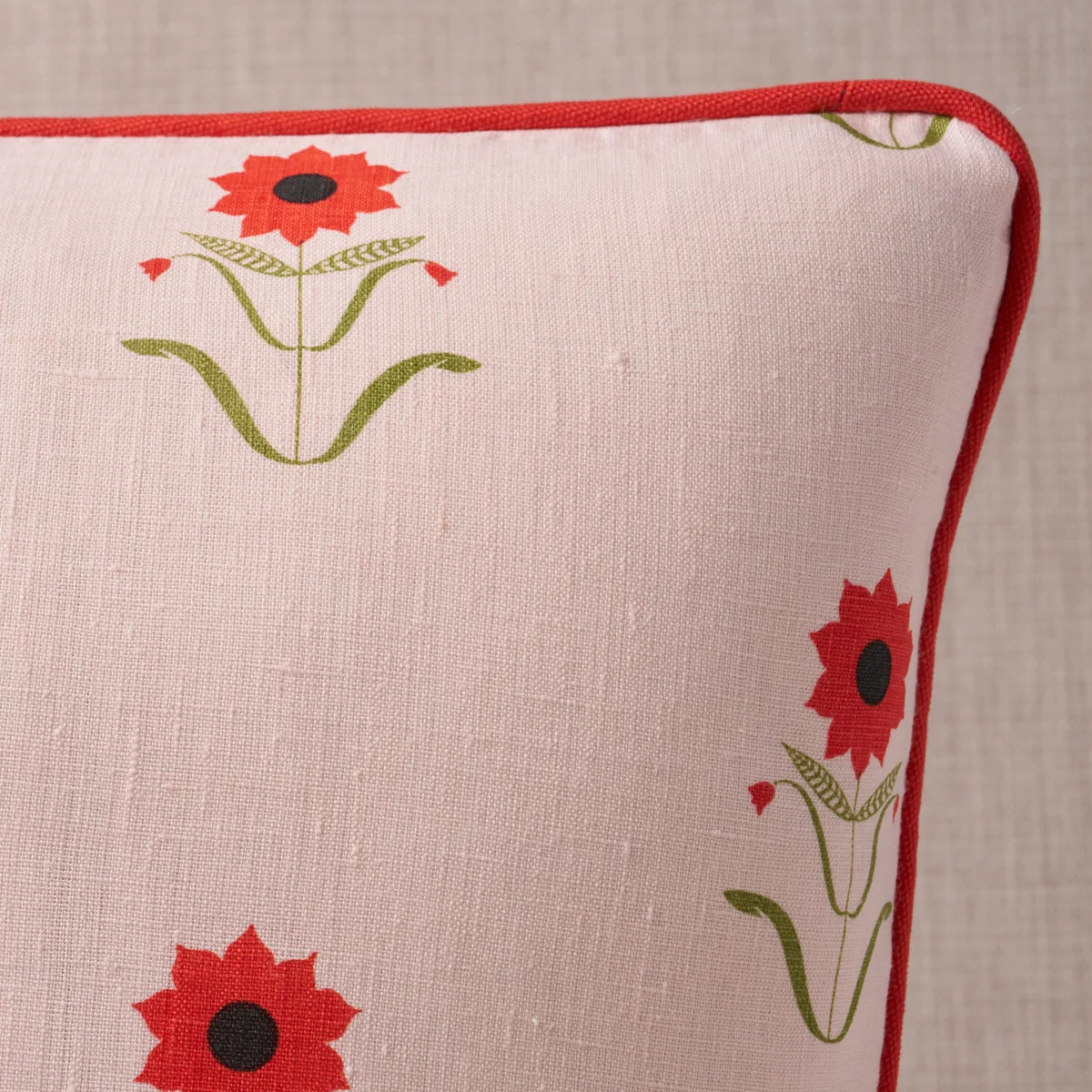 Schumacher Forget Me Nots Pillow in Red on Pink (SO18198003)