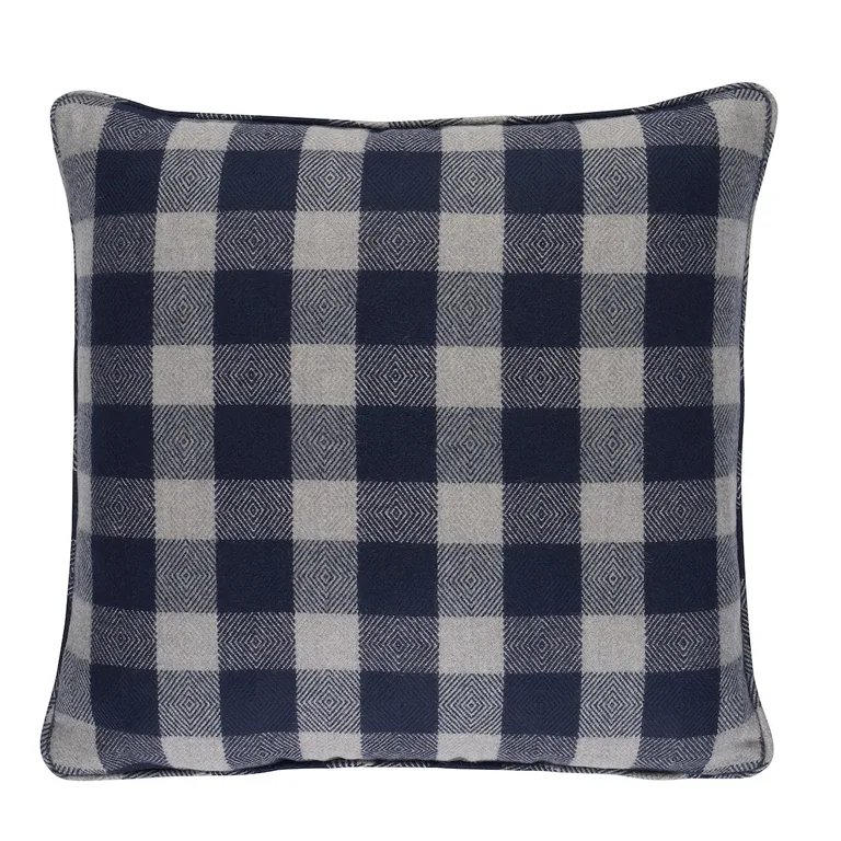 Schumacher Galt Wool Check Pillow in Indigo