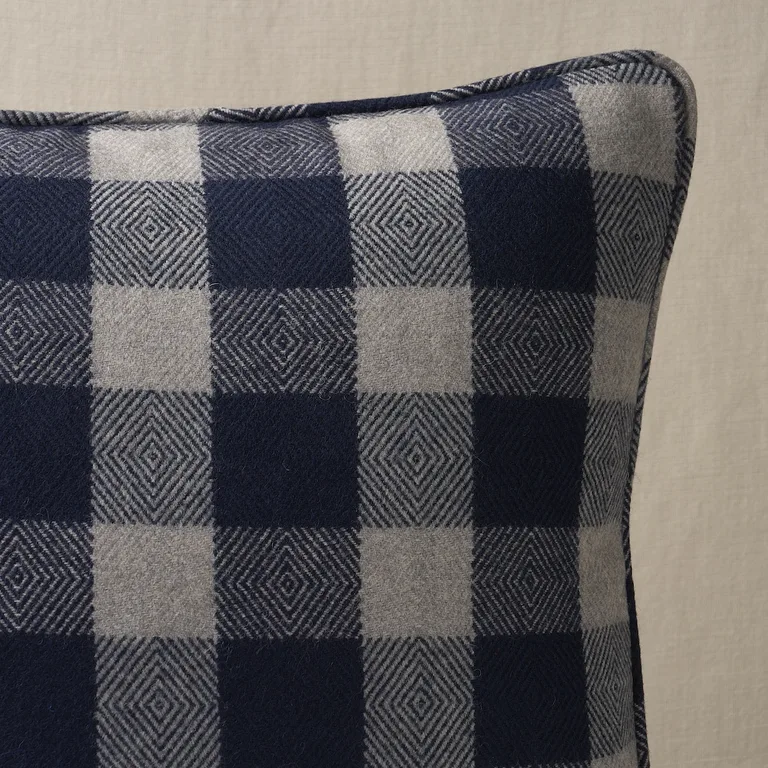 Schumacher Galt Wool Check Pillow in Indigo