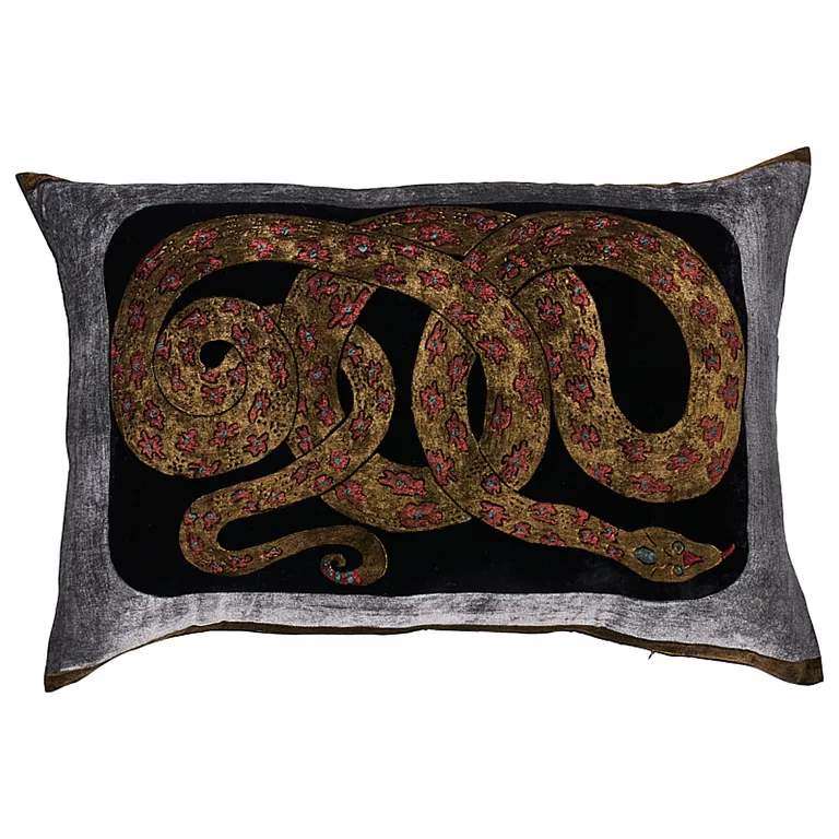Schumacher Gilded Serpiente Velvet Pillow in Black (SO000135)