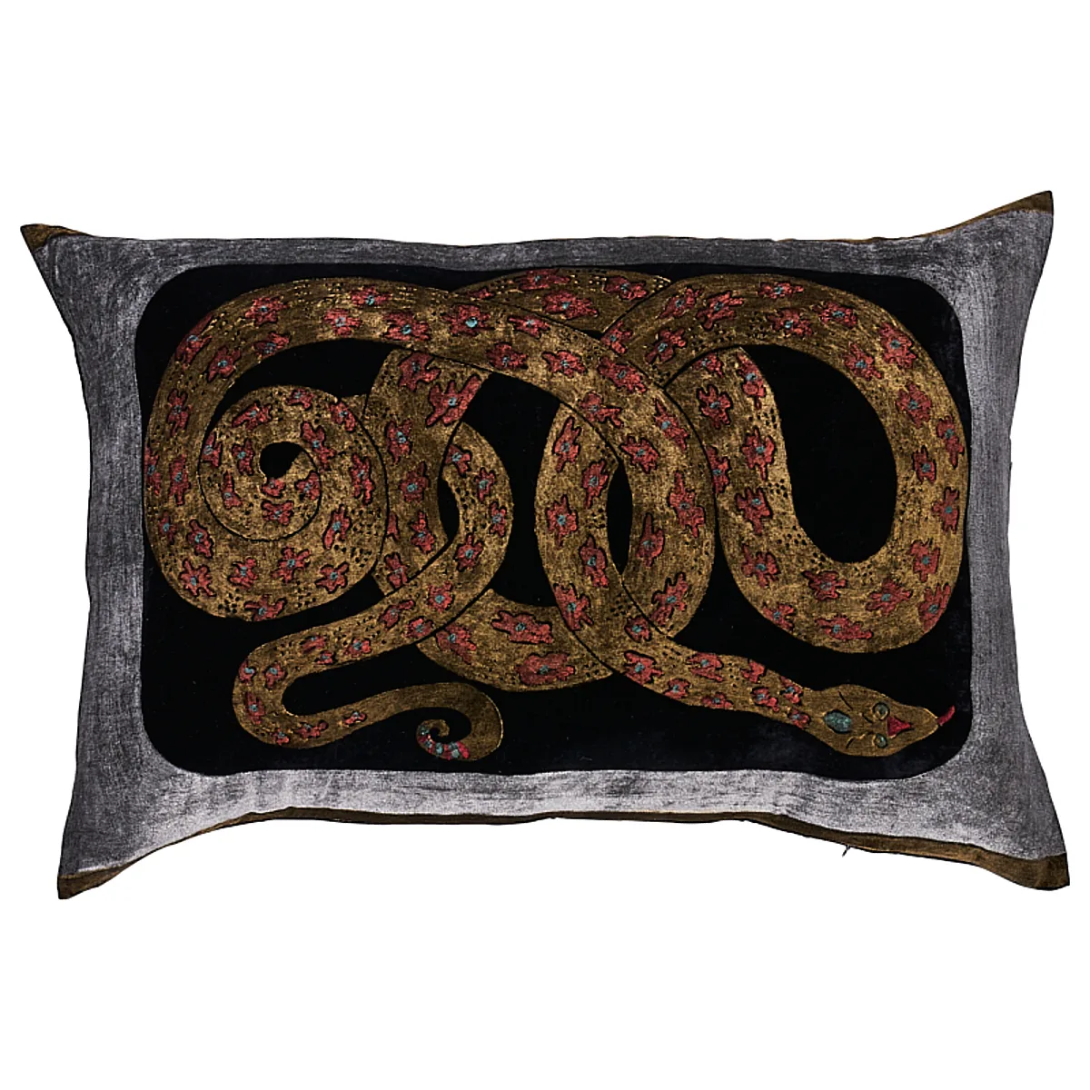 Schumacher Gilded Serpiente Velvet Pillow in Black (SO000135)