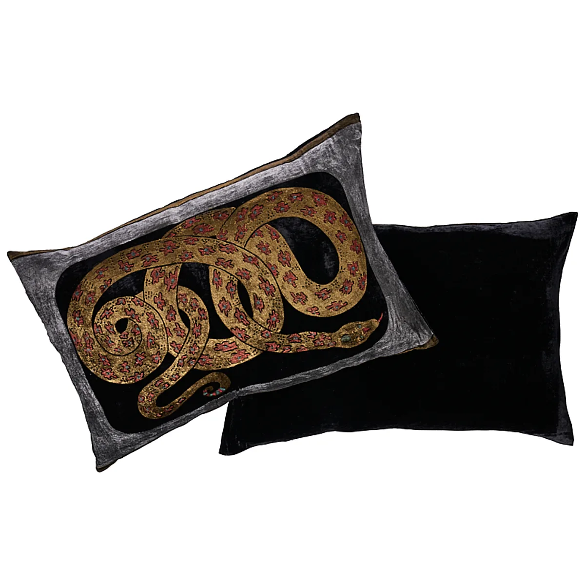 SO000135 | Gilded Serpiente Velvet Pillow - Black Schumacher Gilded Serpiente Velvet Pillow in Black (SO000135)