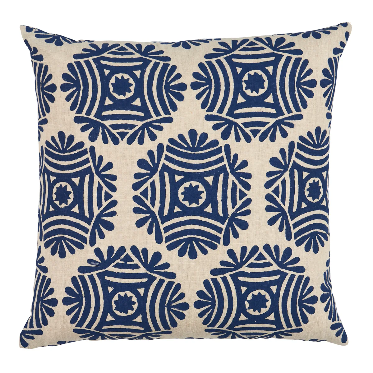 Schumacher Gilded Star Block Print Pillow in Navy on Natural (SO18154105)