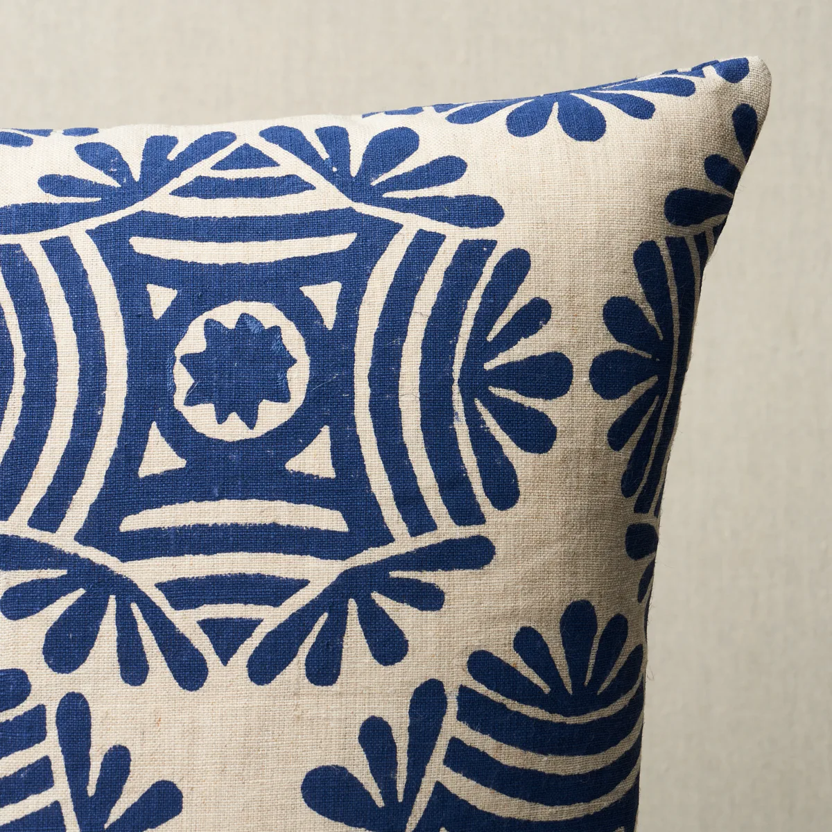 Schumacher Gilded Star Block Print Pillow in Navy on Natural (SO18154105)