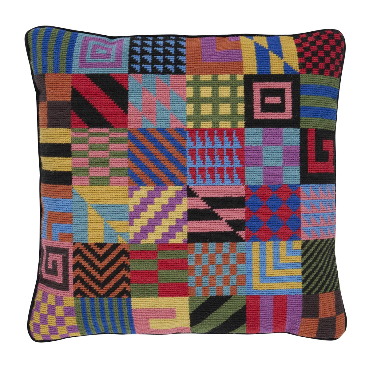 Schumacher Graphic Blocks Needlepoint Pillow in Multi (SO0002703)