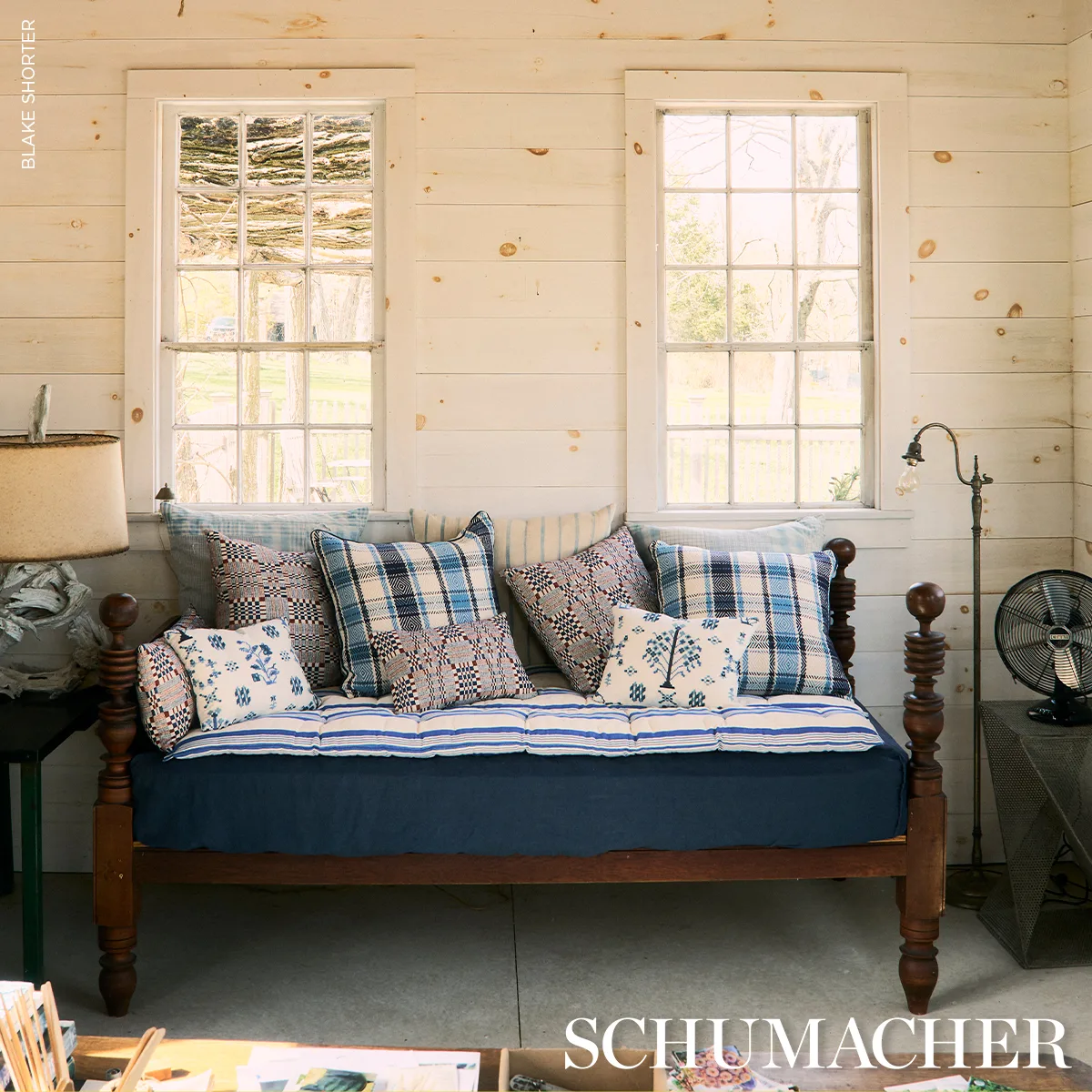 Heidi Plaid Pillow - Indigo Schumacher Heidi Plaid Pillow in Indigo
