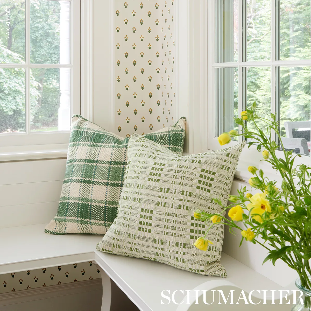 Schumacher Heidi Plaid Pillow in Leaf