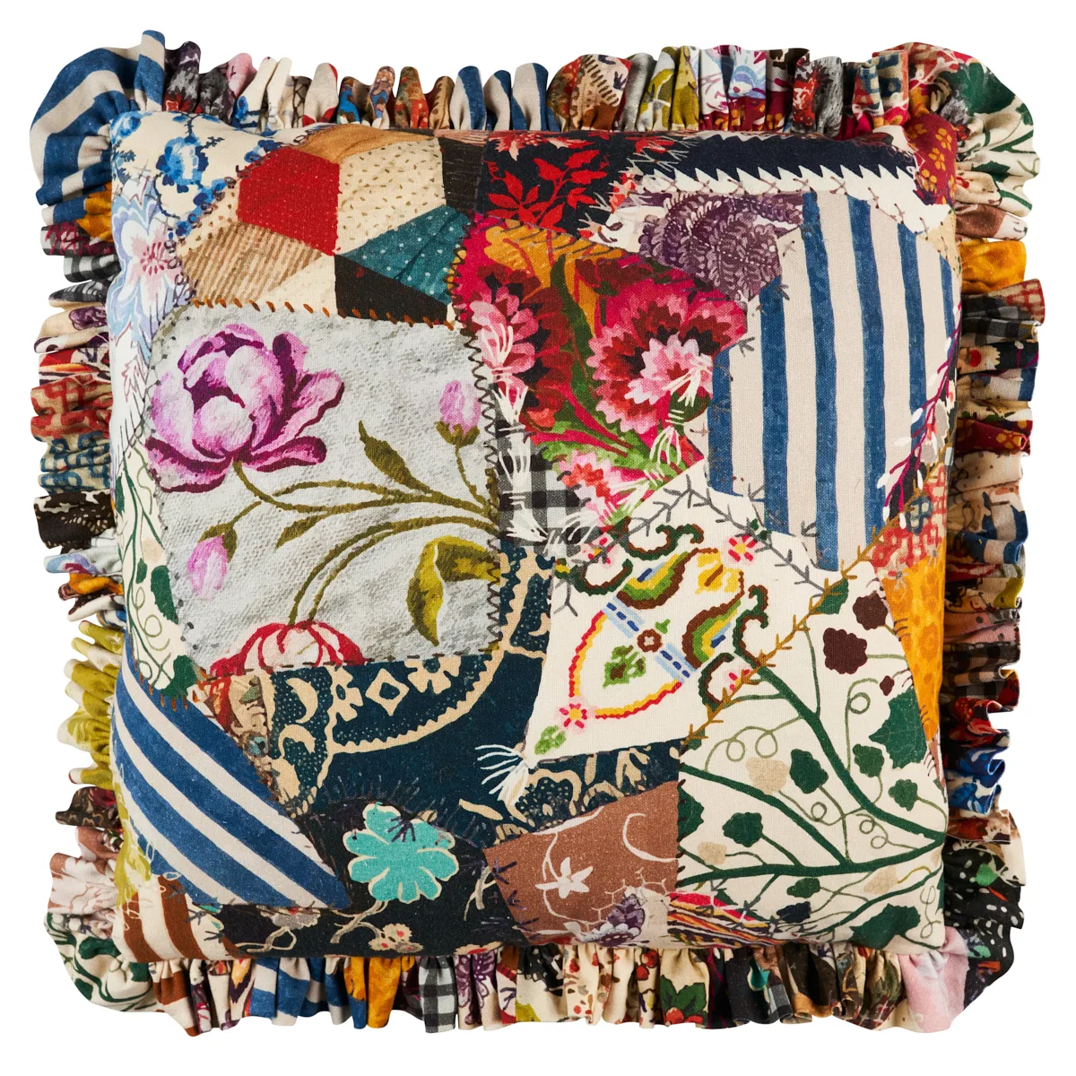 Schumacher Hotch Potch Crazy Quilt Pillow in Document