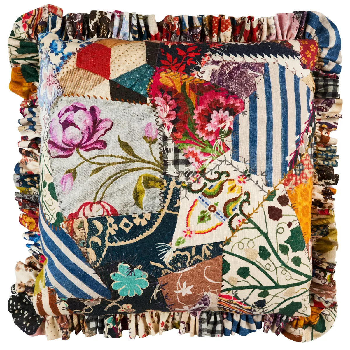 Schumacher Hotch Potch Crazy Quilt Pillow in Document