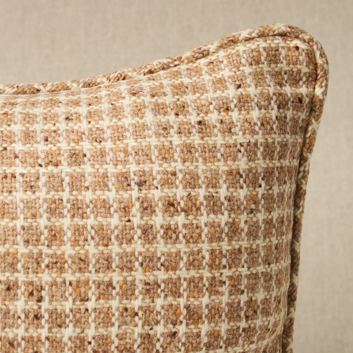 Schumacher Hudson Wool Check Pillow in Camel (SO8235112)
