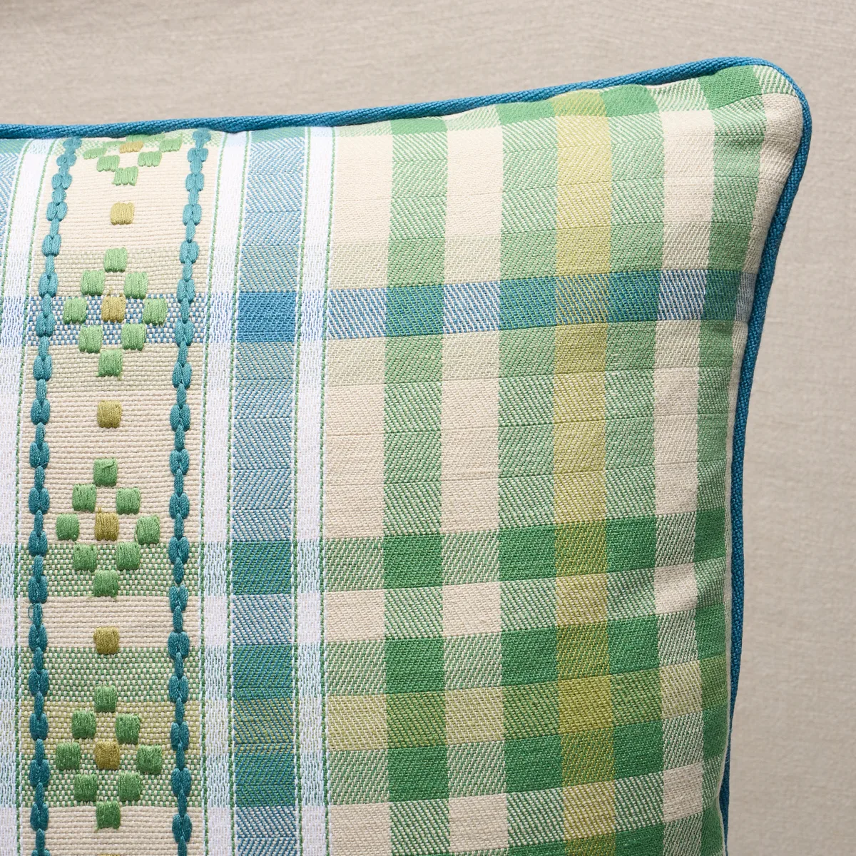 Schumacher Hutton Check Pillow in Leaf (SO8473105)