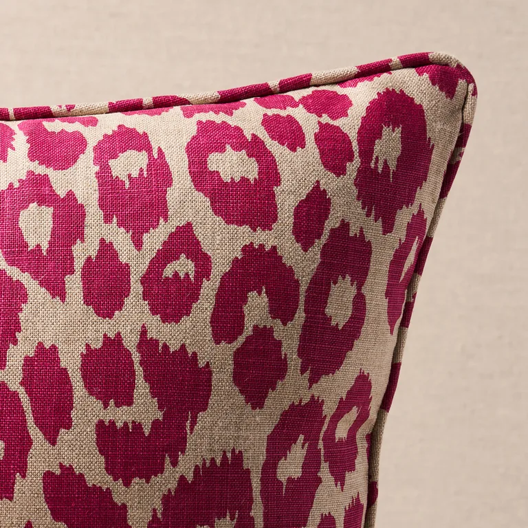 Schumacher Iconic Leopard Pillow in Fuschia/Natural