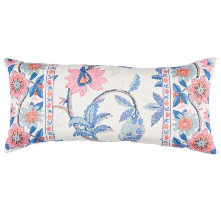Schumacher Indali Bordered Linen Pillow in Rose & Indigo (SO18011230)