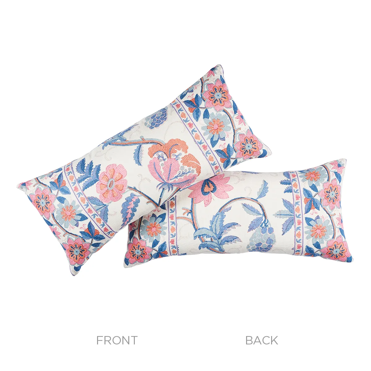SO18011230 | Indali Bordered Linen Pillow - Rose & Indigo Schumacher Indali Bordered Linen Pillow in Rose & Indigo (SO18011230)