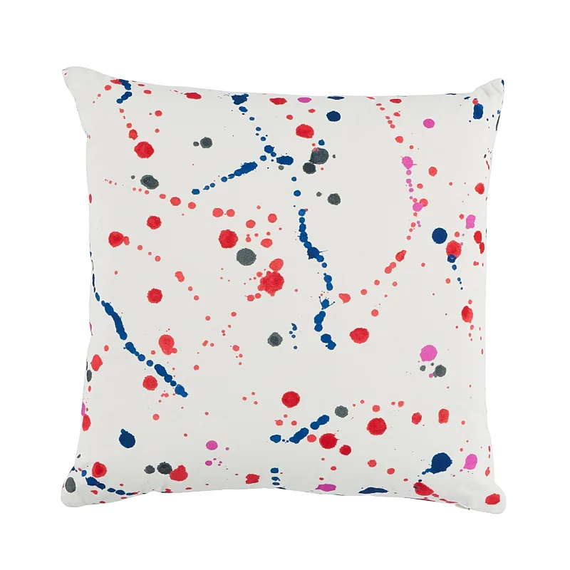 Schumacher Ink Splash Pillow in Red & Blue