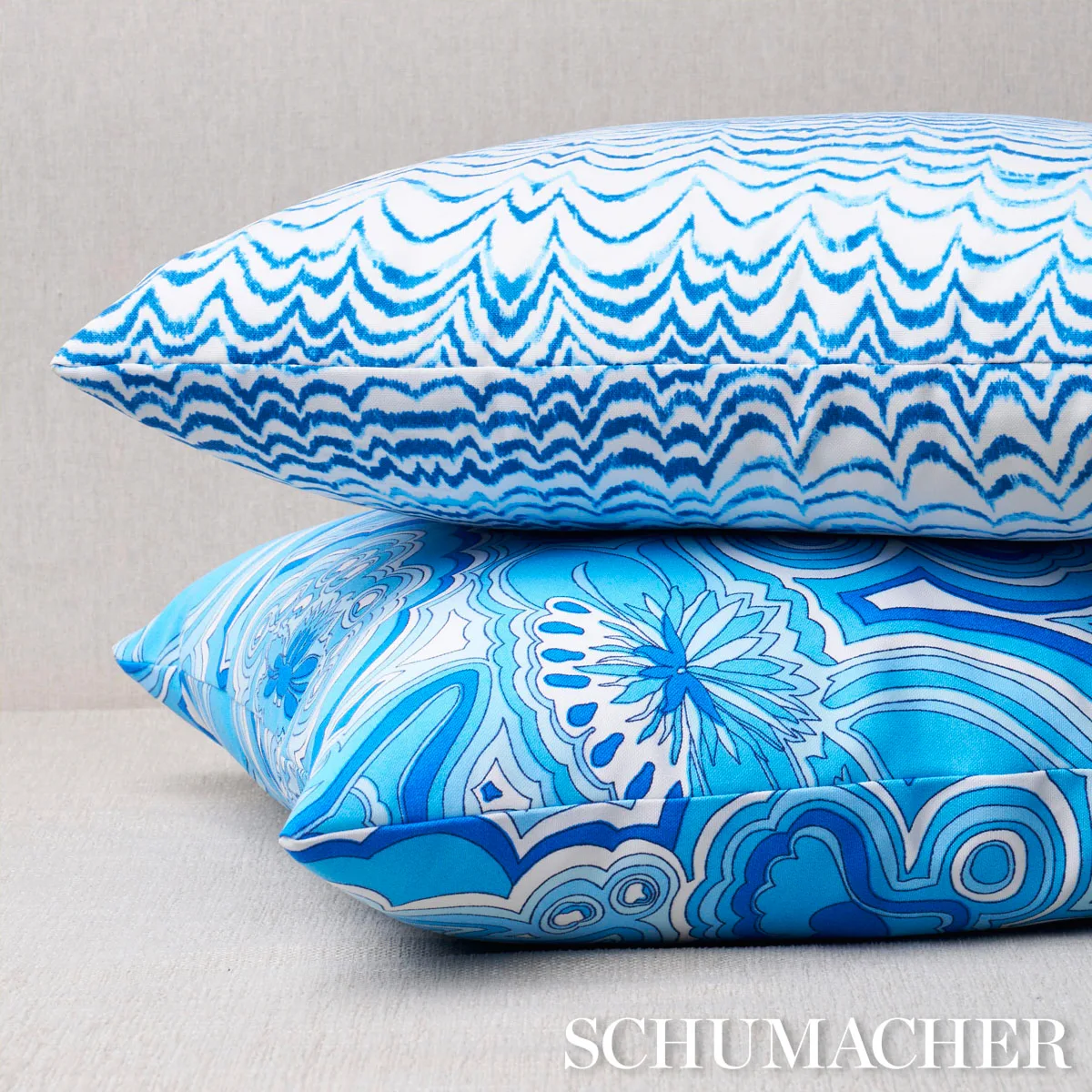 Schumacher Ink Wave Print I/O Pillow in Indigo (SO18105005)