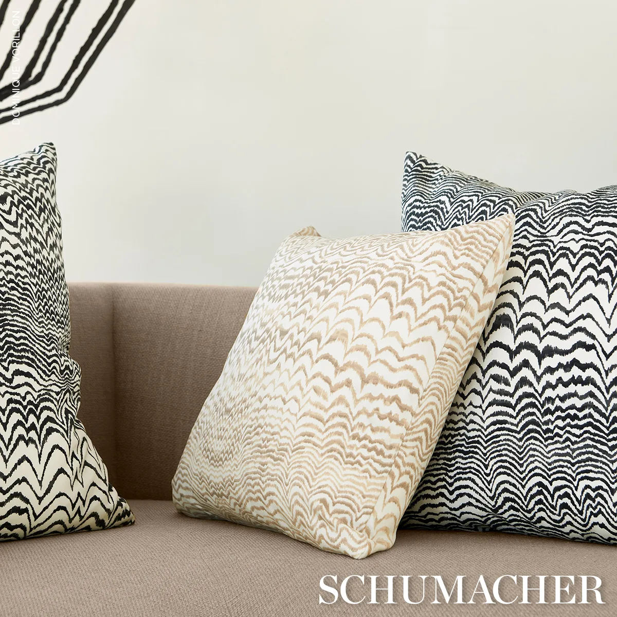 SO18105104 | Ink Wave Print I/O Pillow - Natural Schumacher Ink Wave Print I/O Pillow in Natural (SO18105104)