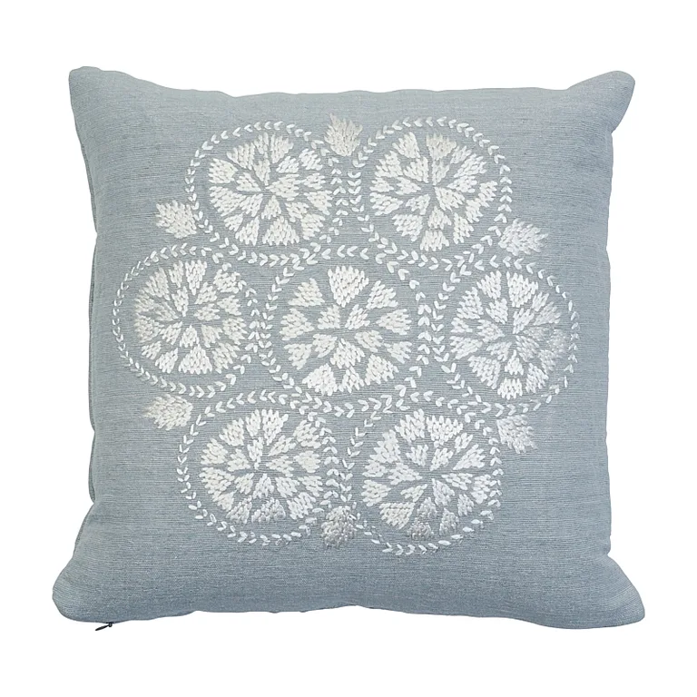 Schumacher Isla Hand Embroidery Pillow in Sky (SO7749003)