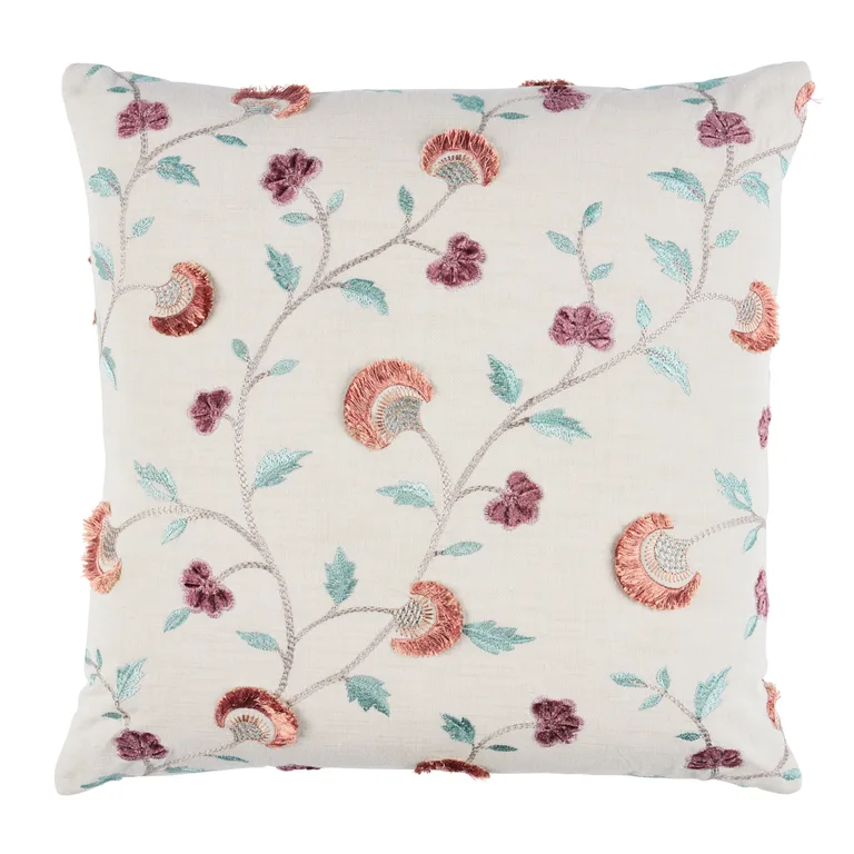 Schumacher Iyla Embroidery Pillow in Rose & Natural (SO8366004)