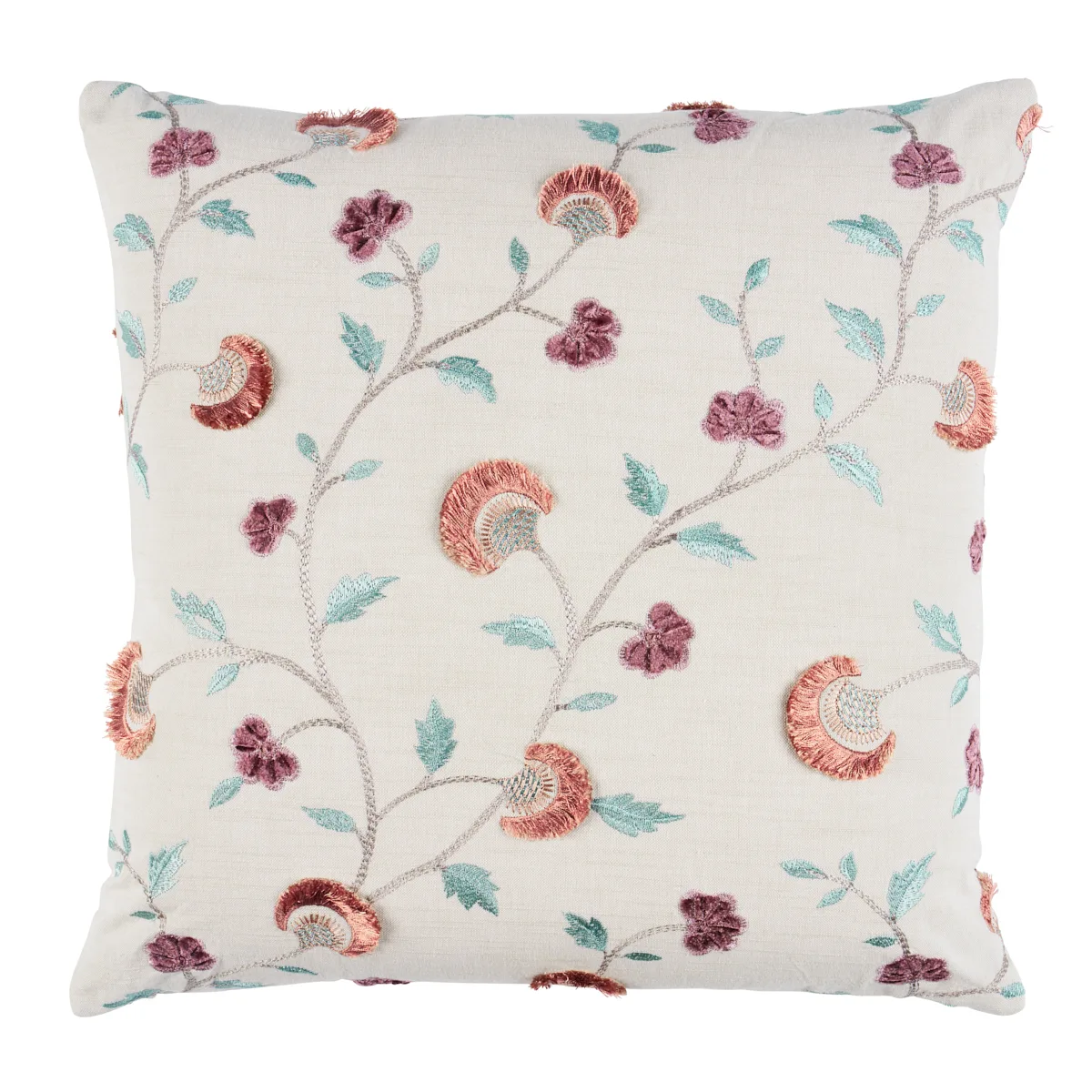 Schumacher Iyla Embroidery Pillow in Rose & Natural (SO8366004)