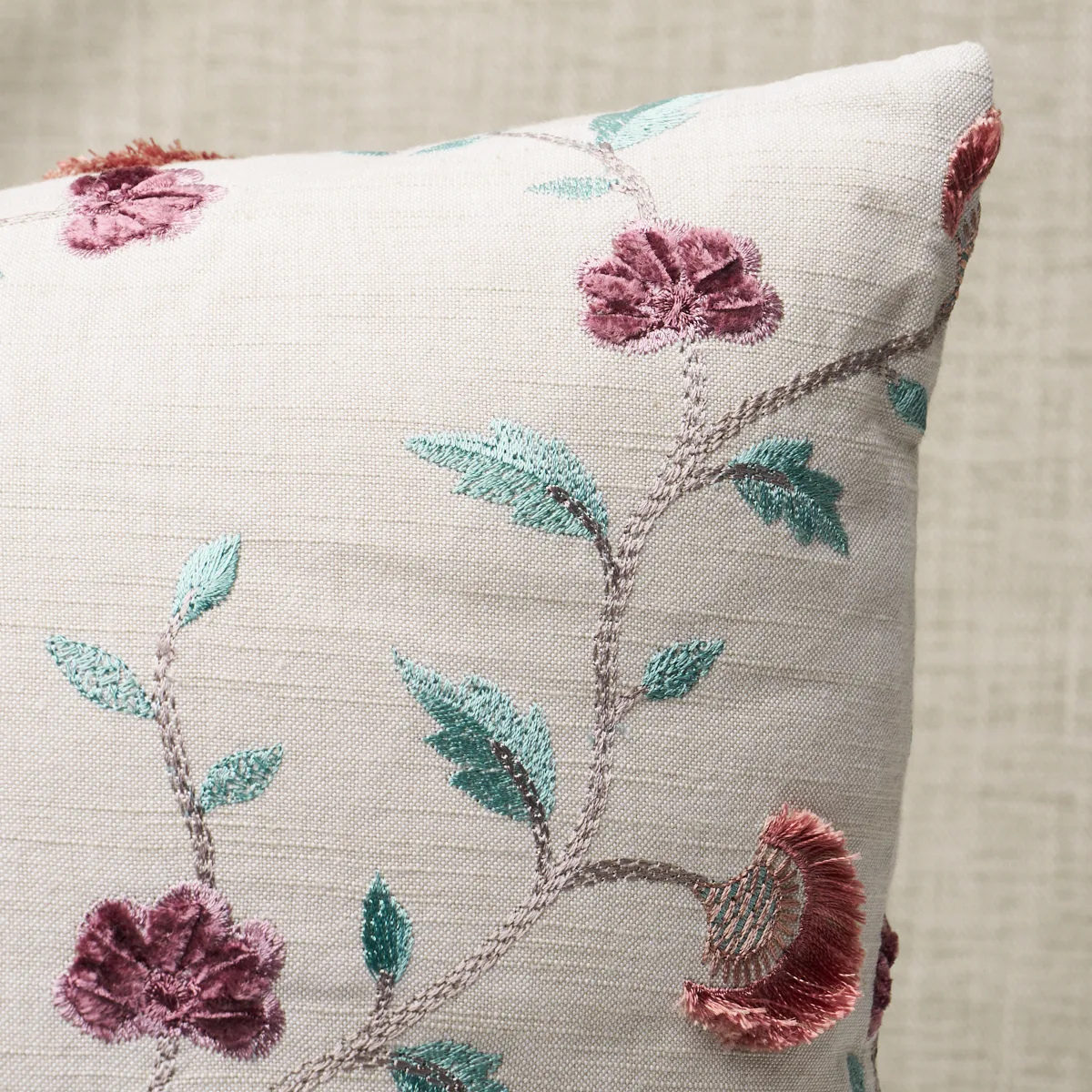 Schumacher Iyla Embroidery Pillow in Rose & Natural (SO8366004)