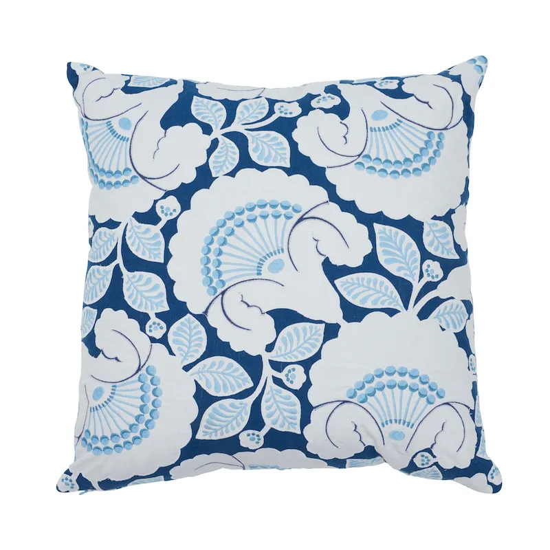 Schumacher Jackie Applique Pillow in Blue (SO7730105)