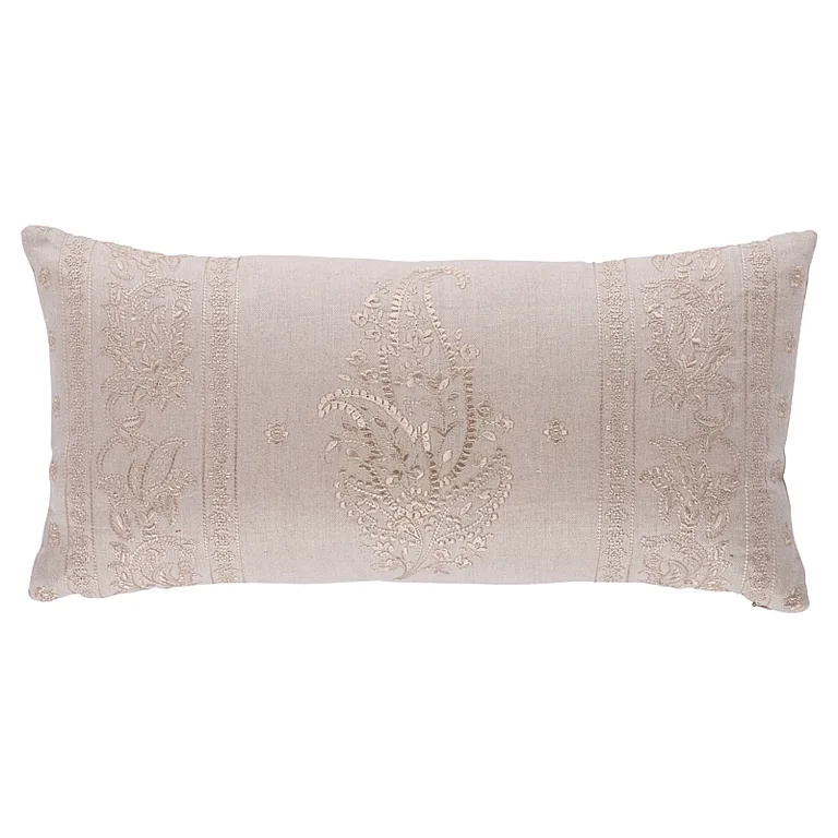 Schumacher Jaipur Linen Embroidery Pillow in Flax (SO6580018)