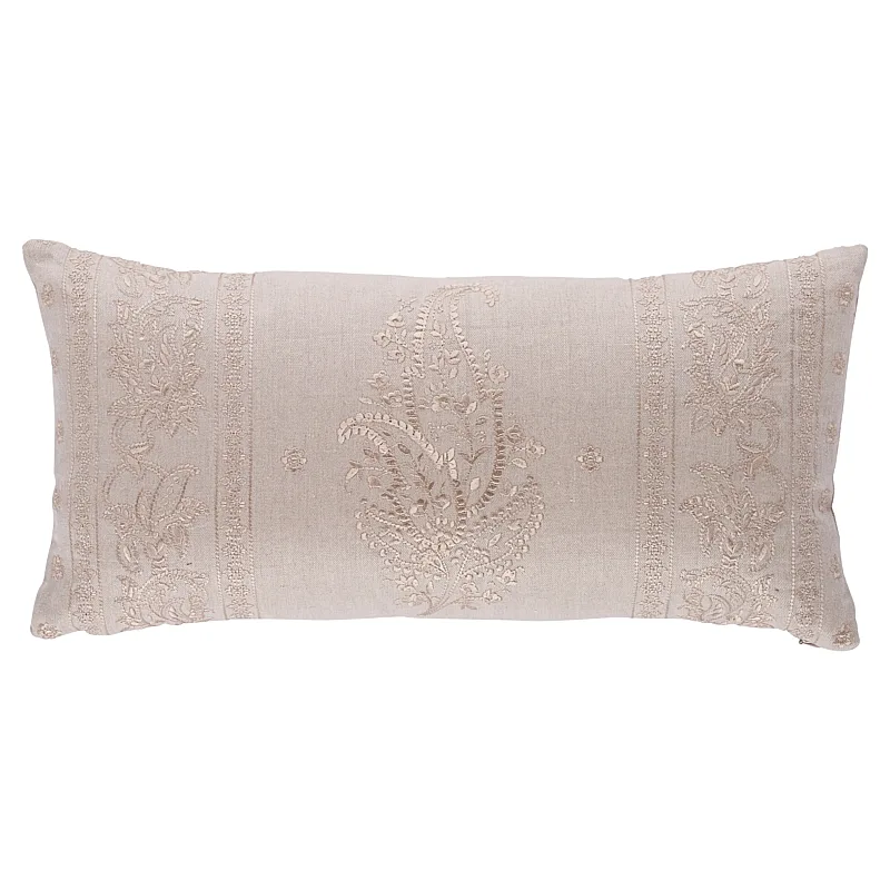 Schumacher Jaipur Linen Embroidery Pillow in Flax (SO6580018)