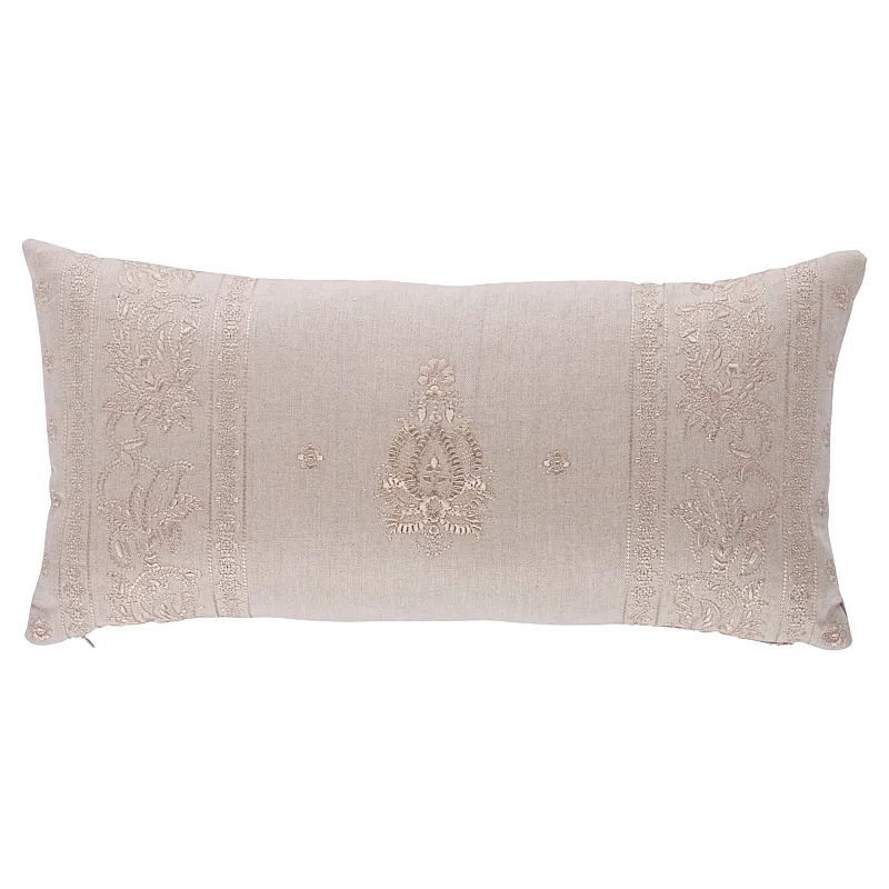 Schumacher Jaipur Linen Embroidery Pillow in Flax (SO6580018)