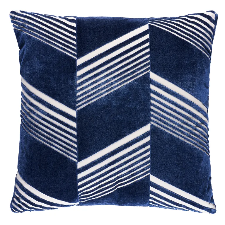 Schumacher Jessie Cut Velvet Pillow in Navy on White