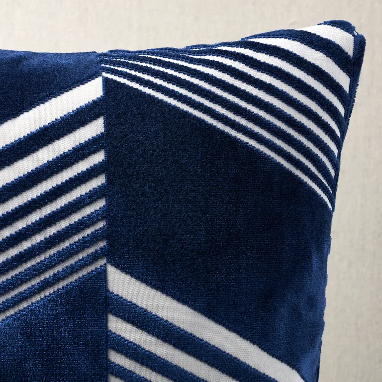 Schumacher Jessie Cut Velvet Pillow in Navy on White