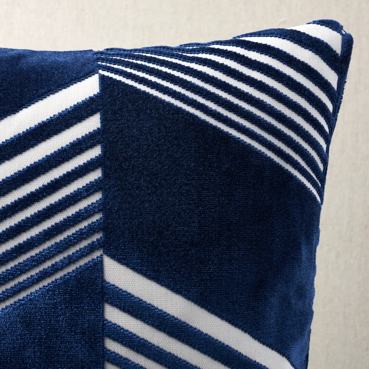 Schumacher Jessie Cut Velvet Pillow in Navy on White