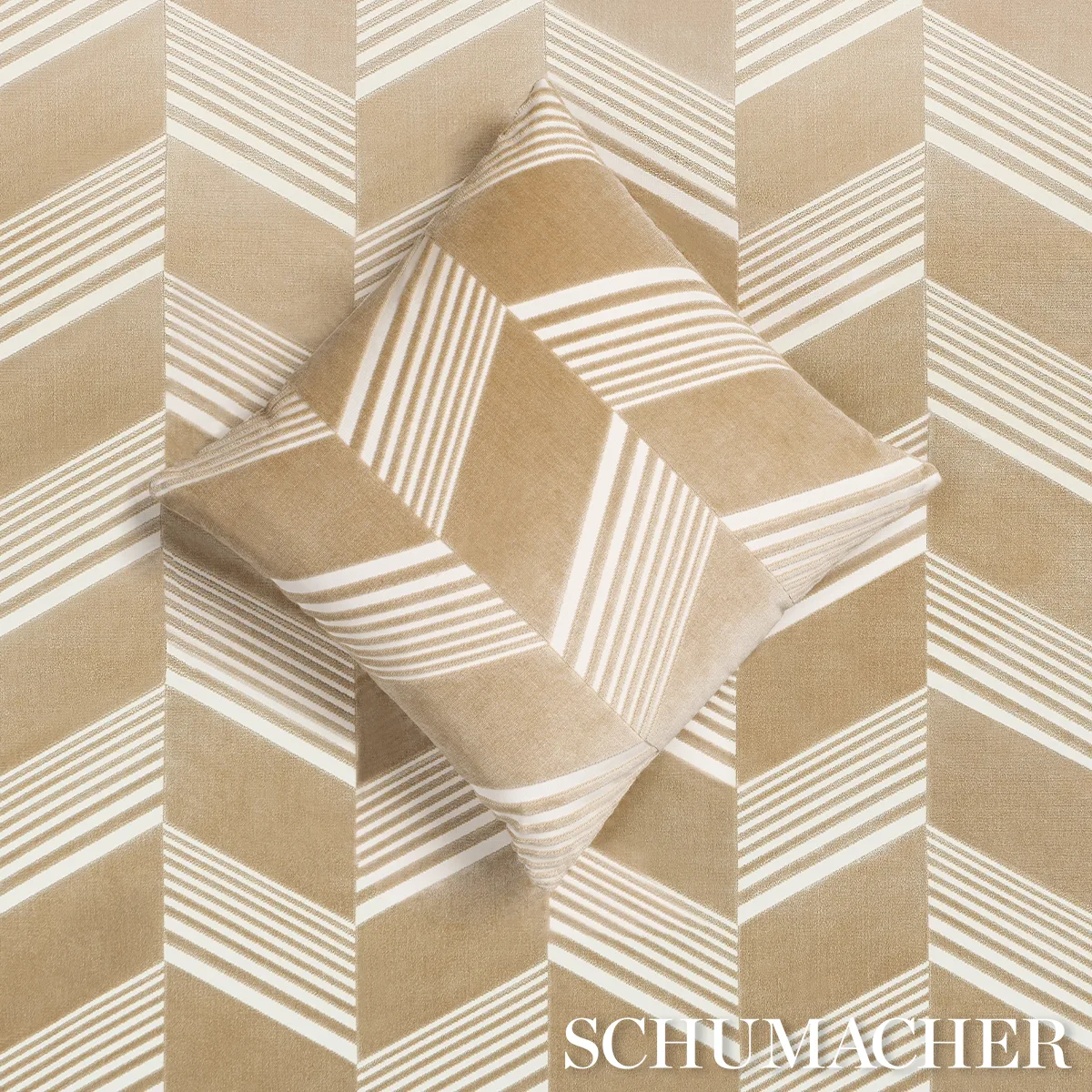 Schumacher Jessie Cut Velvet Pillow in Sand