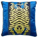 Jokhang Tiger Velvet Pillow - Blue Schumacher Jokhang Tiger Velvet Pillow in Blue