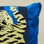 Jokhang Tiger Velvet Pillow - Blue Schumacher Jokhang Tiger Velvet Pillow in Blue