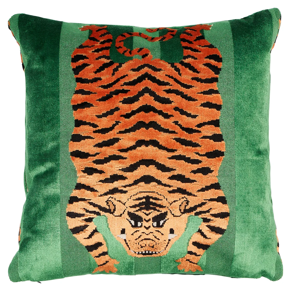 Schumacher Jokhang Tiger Velvet Pillow in Green