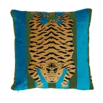 Jokhang Tiger Velvet Pillow - Peacock & Olive Schumacher Jokhang Tiger Velvet Pillow in Peacock & Olive