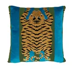 Jokhang Tiger Velvet Pillow - Peacock & Olive Schumacher Jokhang Tiger Velvet Pillow in Peacock & Olive