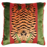 Jokhang Tiger Velvet Pillow - Red & Green Schumacher Jokhang Tiger Velvet Pillow in Red & Green