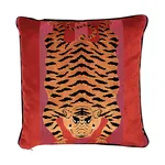 Jokhang Tiger Velvet Pillow - Red & Pink Schumacher Jokhang Tiger Velvet Pillow in Red & Pink