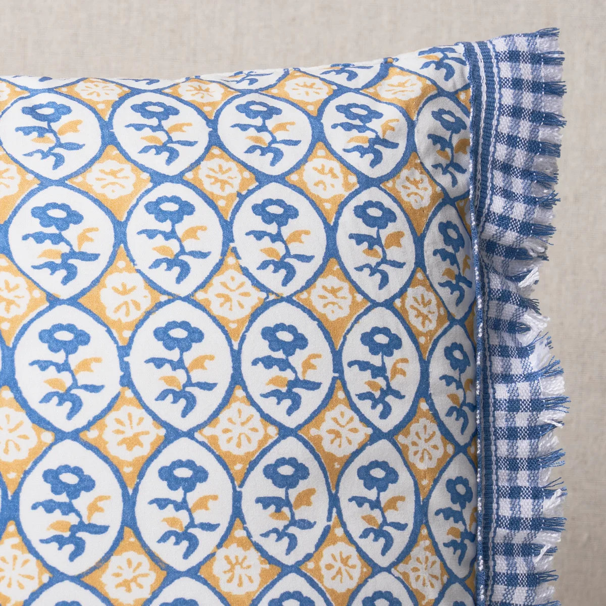 Schumacher Josiane Floral Pillow in Yellow & Blue