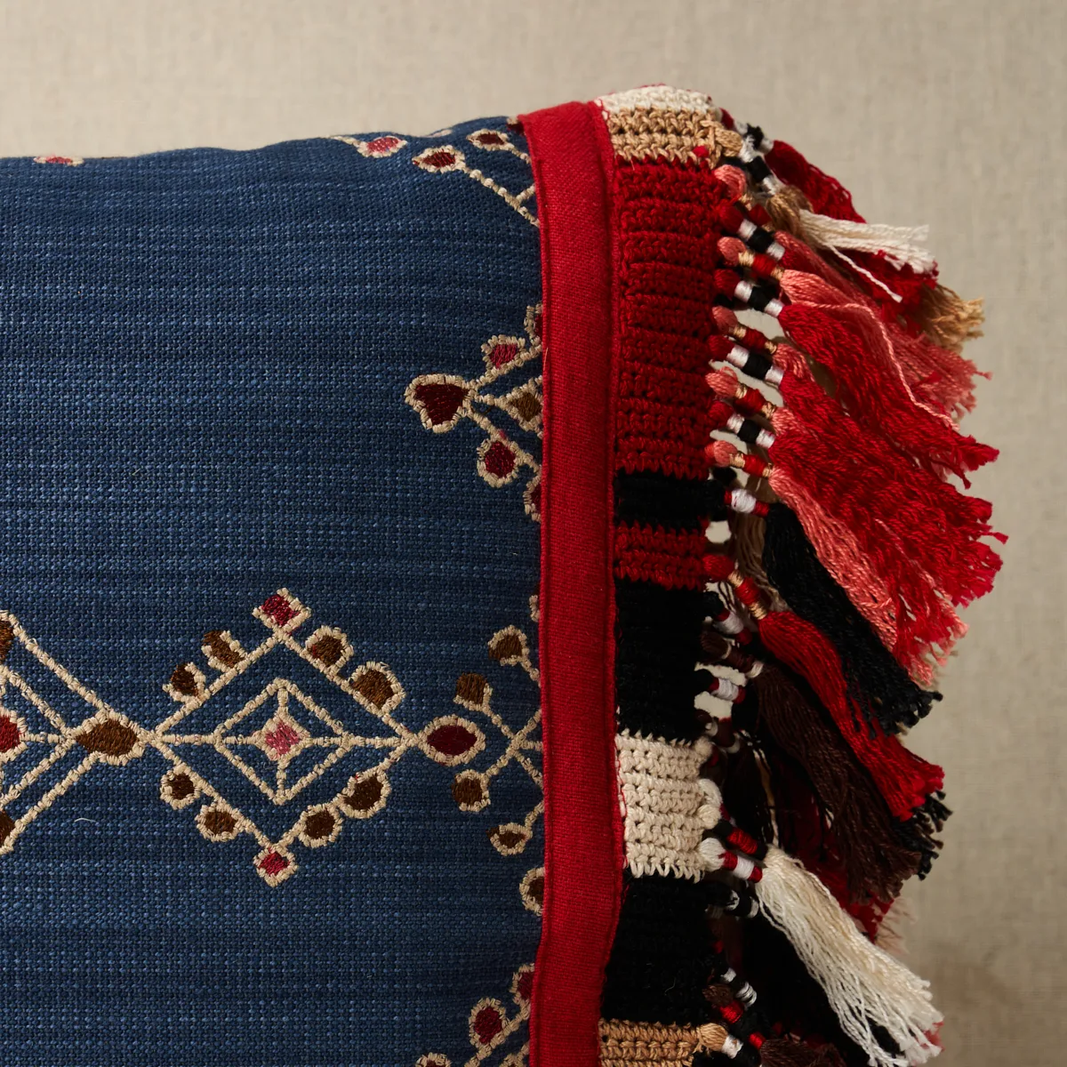 Schumacher Kalindi Embroidery Pillow in Indigo (SO8208113)