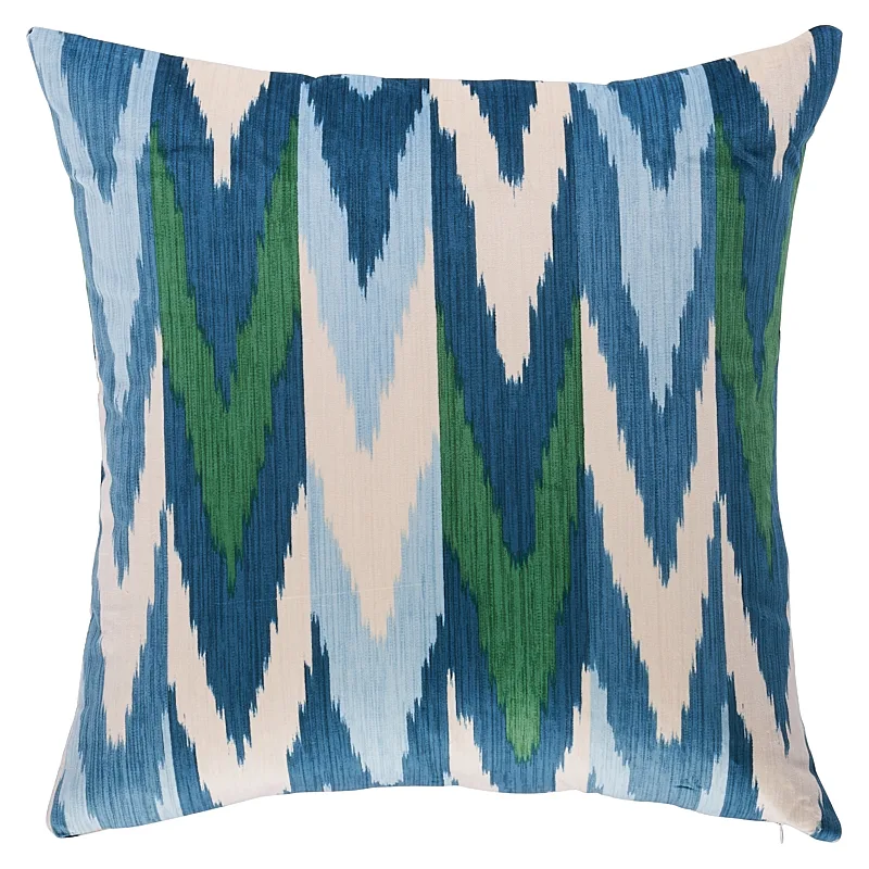 Schumacher Kashgar Velvet Ikat Pillow in Peacock & Emerald (SO17610405)